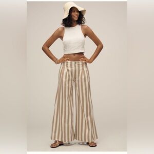 Anthropologie Tan and White Striped Wide-Leg Pants